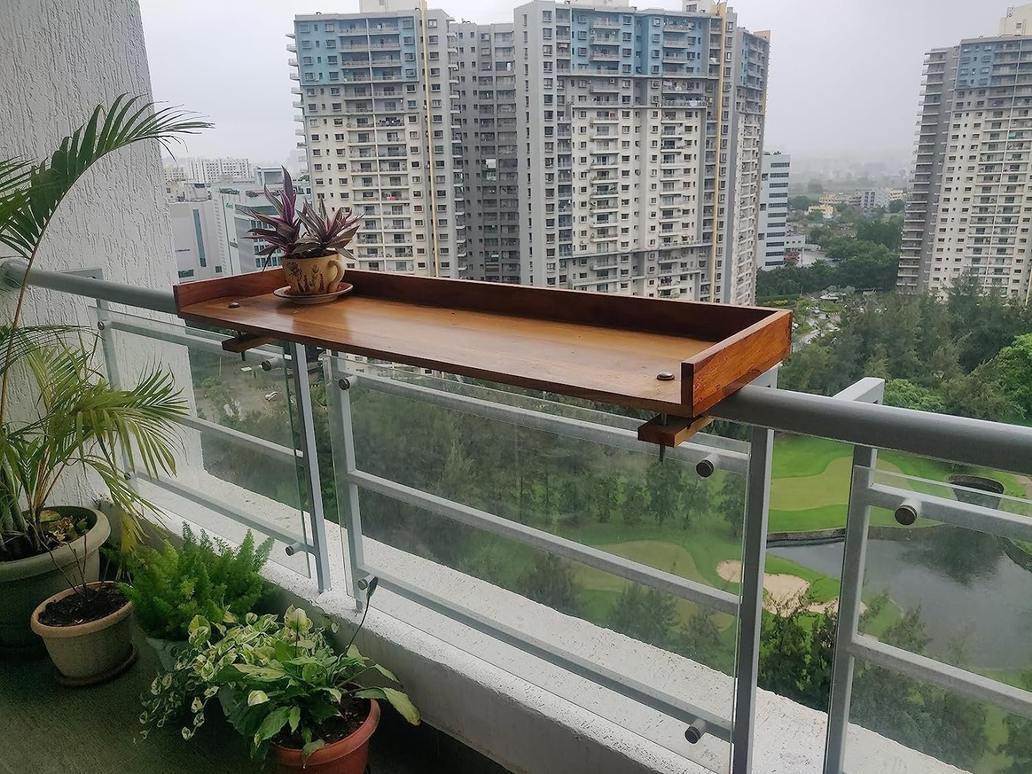 Balcony railing tables for instant surface space