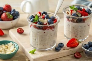 High-Protein Overnight Oats with Almond Milk and Chia Seeds