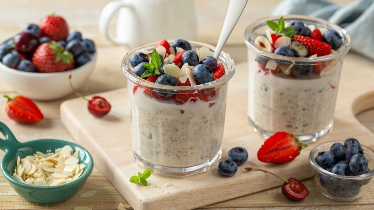 High-Protein Overnight Oats with Almond Milk and Chia Seeds