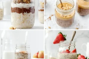 High-Protein Overnight Oats with Frozen Fruit and Flaxseed