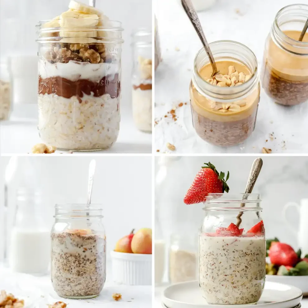 High-Protein Overnight Oats with Frozen Fruit and Flaxseed