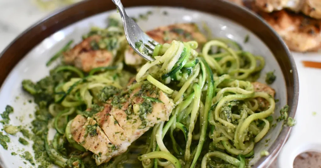 Zucchini Noodles with Chicken Pesto