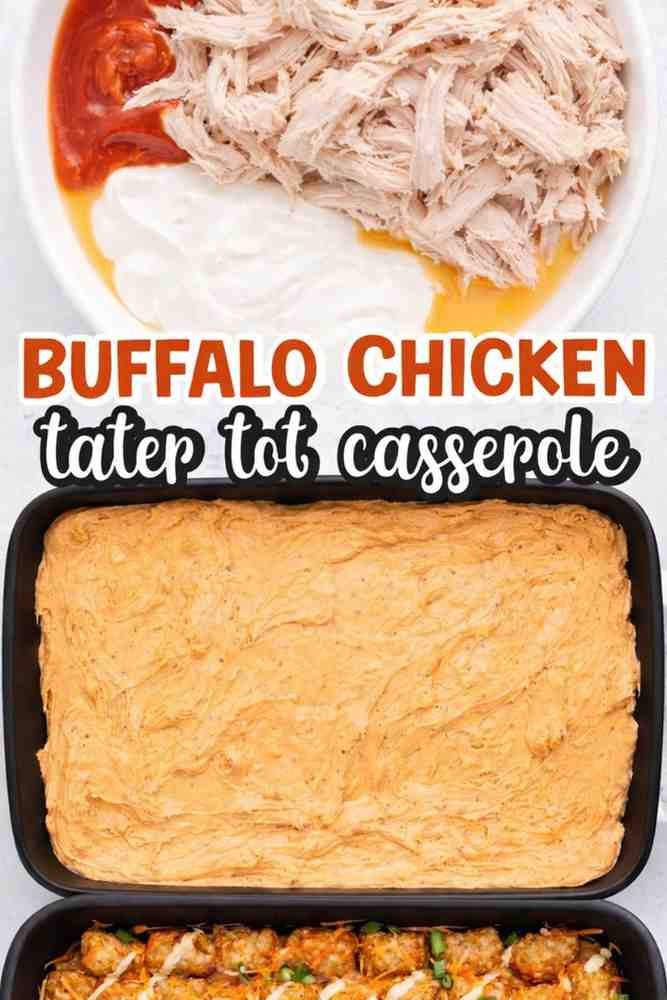Buffalo chicken tater tot casserole prep