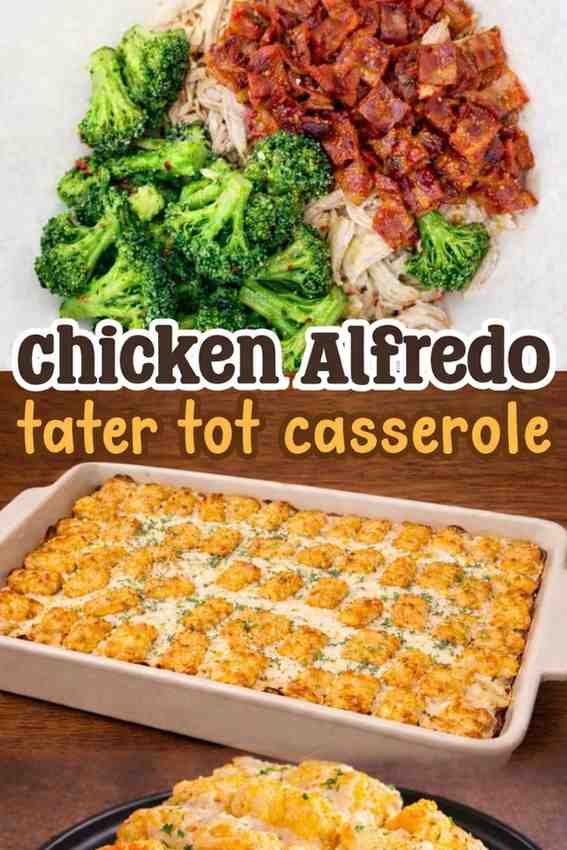 Chicken Alfredo Tater Tot Bake