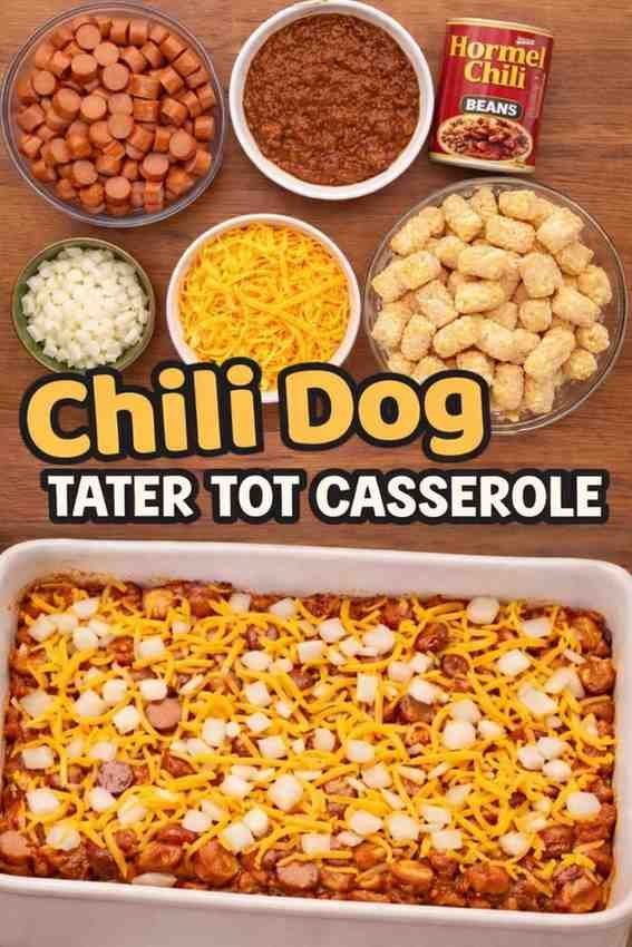 Easy Chili Dog Tater Tot Casserole