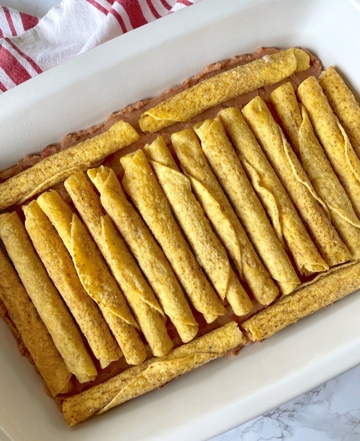 Frozen taquito enchilada bake