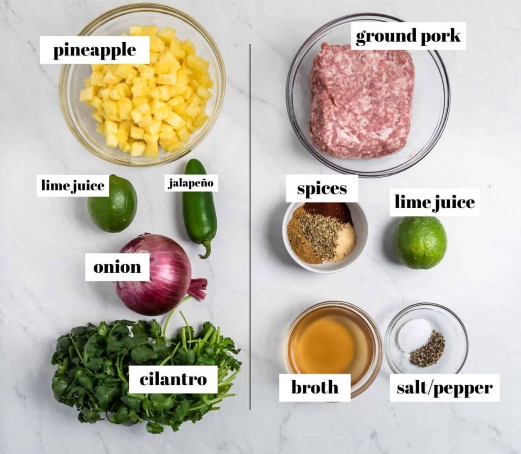 Ground Pork Tacos with Pineapple Salsa Ingredients
