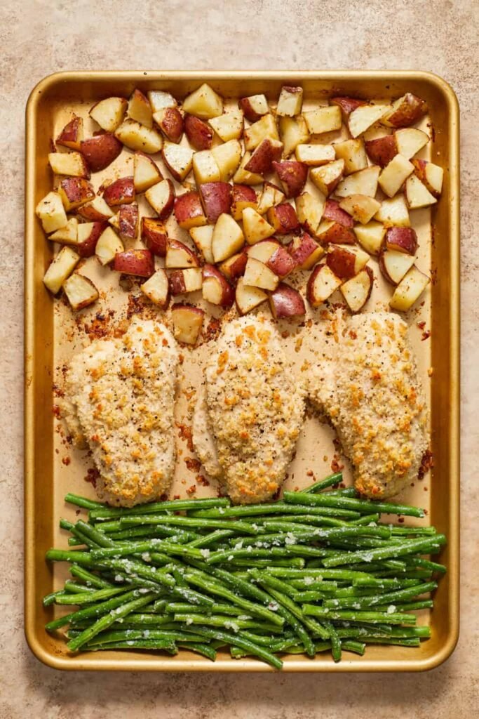 Parmesan Crusted Chicken Sheet Pan Dinner