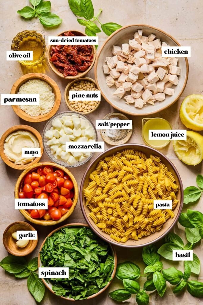 Pesto Chicken Pasta Salad ingredients