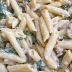20 Minute Creamy Garlic Sausage & Spinach Pasta