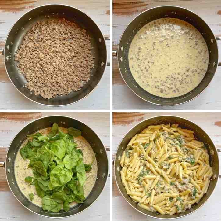 20 Minute Creamy Garlic Sausage & Spinach Pasta