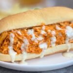 Easy Crockpot Shredded Buffalo Chicken Sandwiches