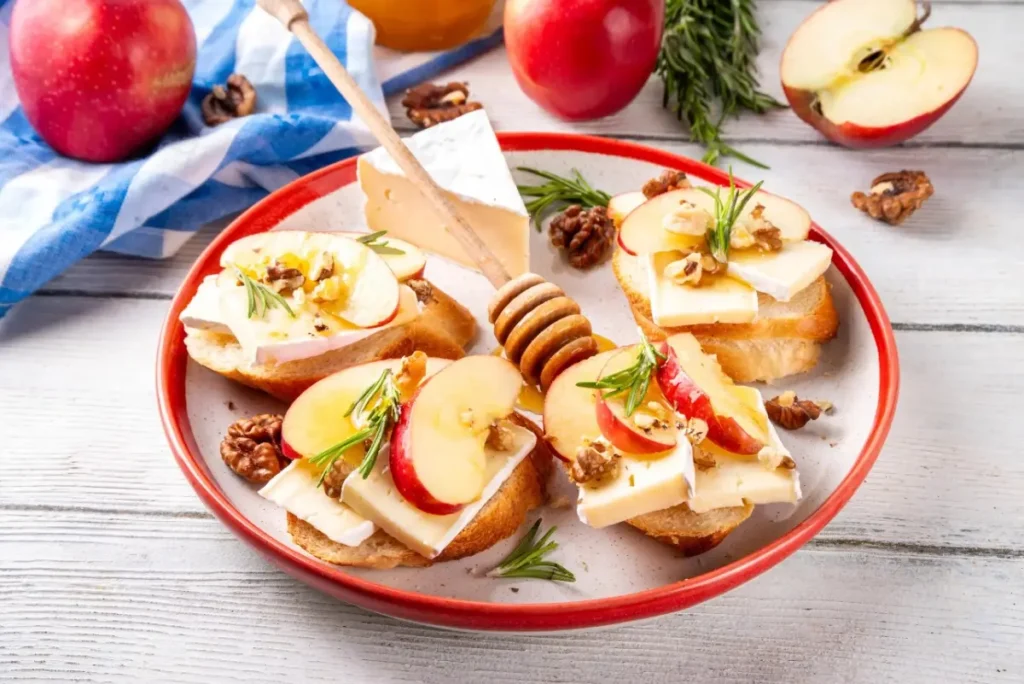 Brie, Apple, and Honey Crostini
