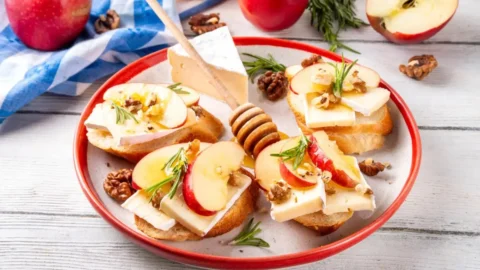 Brie, Apple, and Honey Crostini
