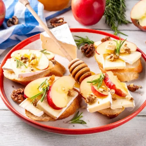 Brie, Apple, and Honey Crostini