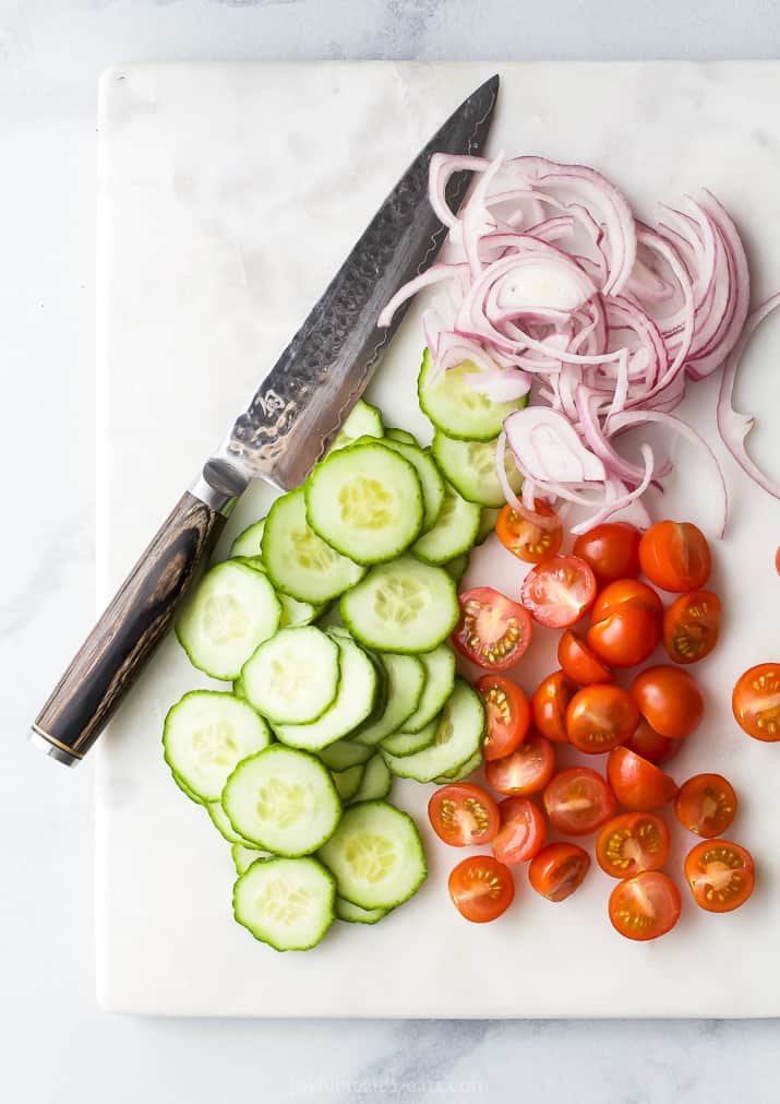 Fresh Chickpea Tomato Salad with Crispy Feta

