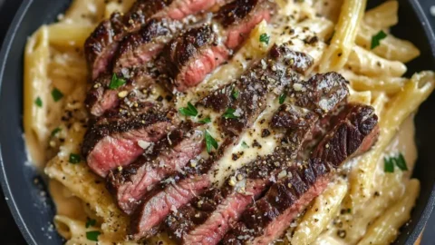 Garlic Parmesan Steak Pasta