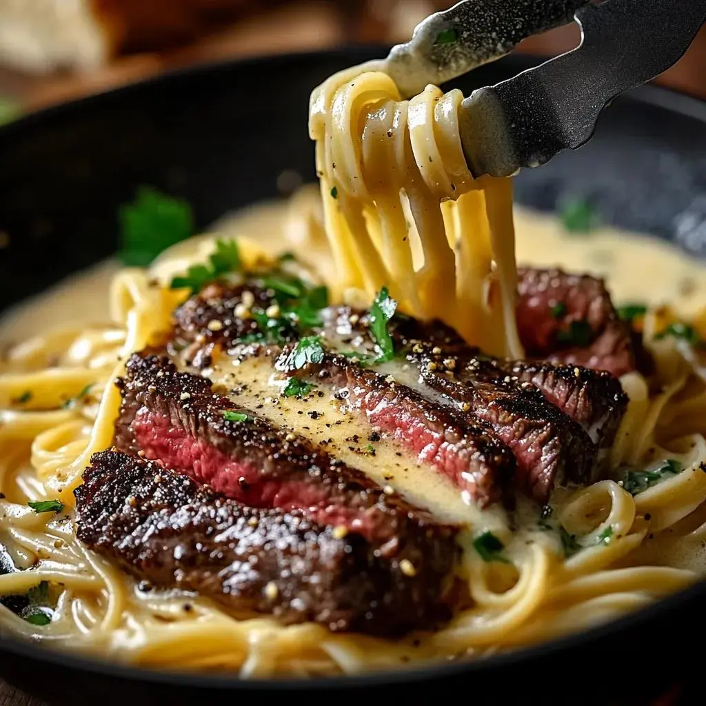 Garlic Parmesan Steak Pasta