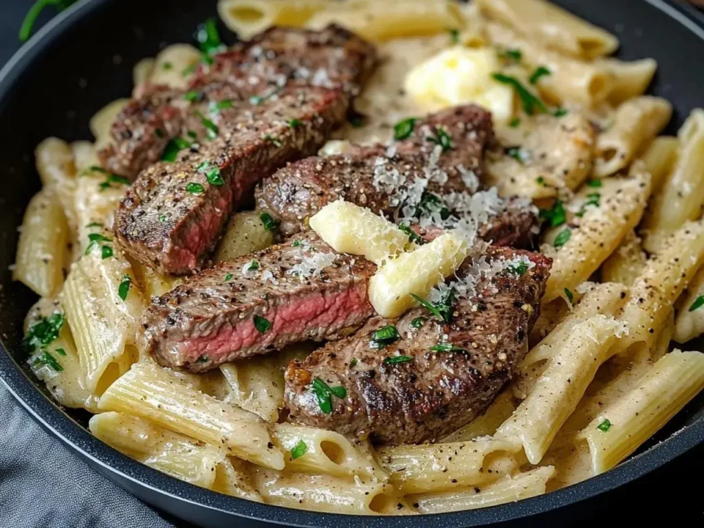 Garlic Parmesan Steak Pasta
