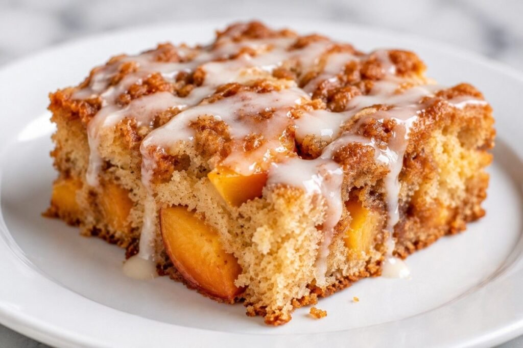 Peach Coffee Cake with Vanilla Glaze