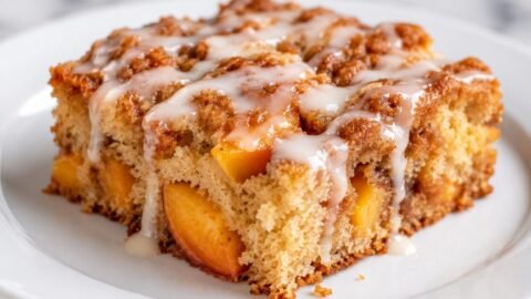 Peach Coffee Cake with Vanilla Glaze