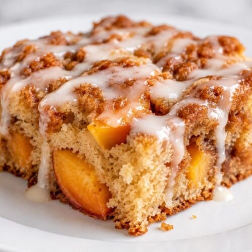 Peach Coffee Cake with Vanilla Glaze