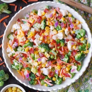 Easy and Delicious Creamy Broccoli Cauliflower Corn Salad