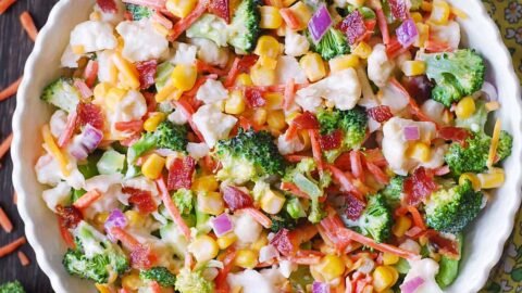 Easy and Delicious Creamy Broccoli Cauliflower Corn Salad
