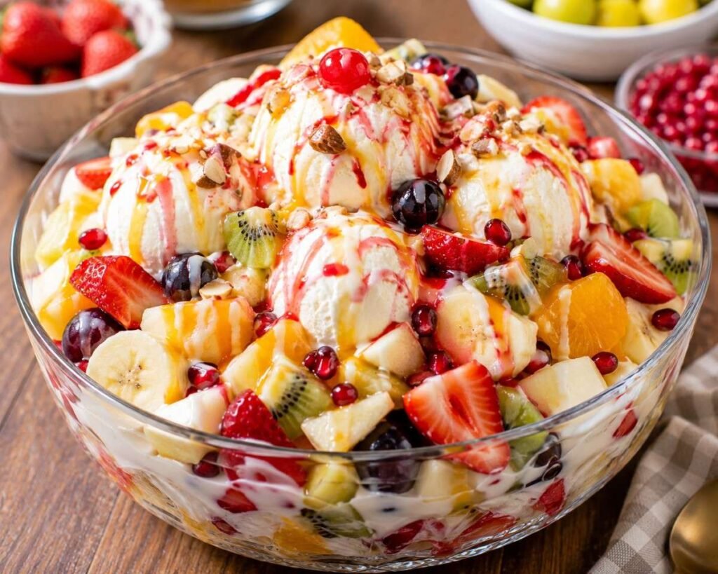 Fresh Fruit Salad with Ice Cream