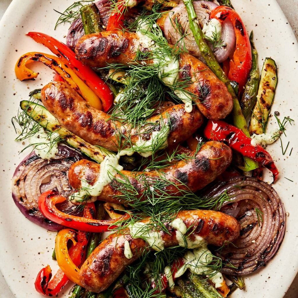 Juicy Grilled Sausages With Creamy Special Sauce