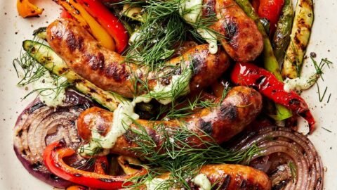 Juicy Grilled Sausages With Creamy Special Sauce