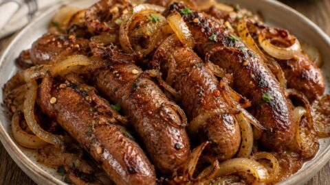 Spiced Sausages and Crispy Onions