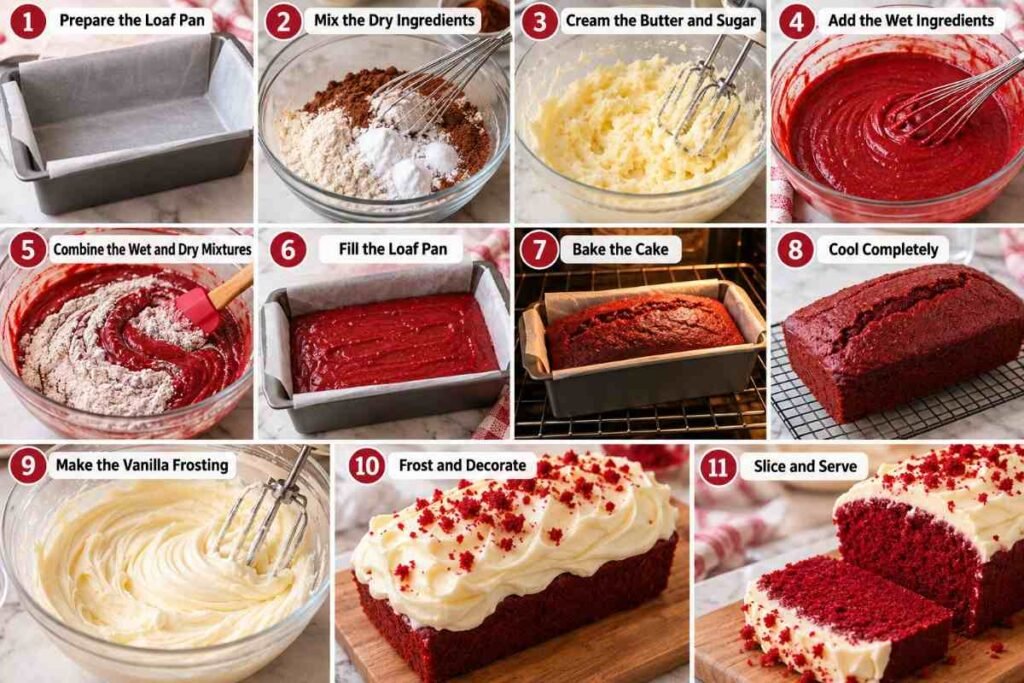 Red Velvet Loaf Cake with Vanilla Frosting
