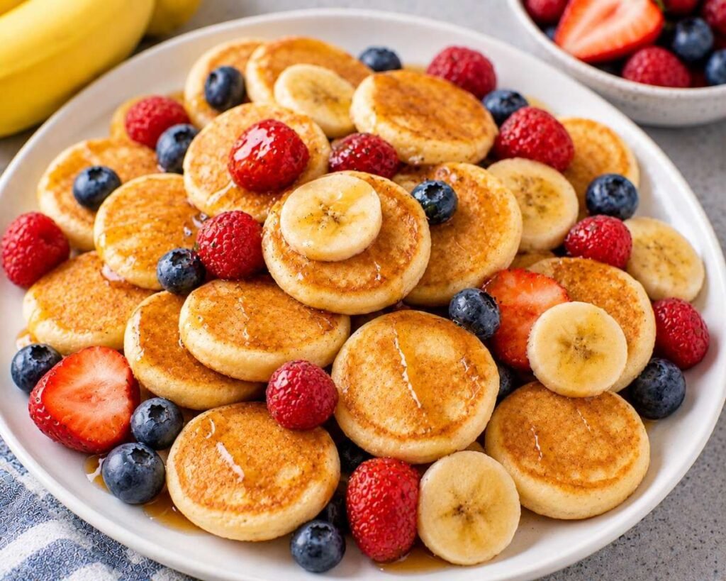 Soft Mini Banana Pancakes with Fresh Berries