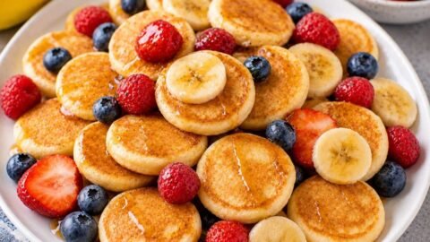 Soft Mini Banana Pancakes with Fresh Berries