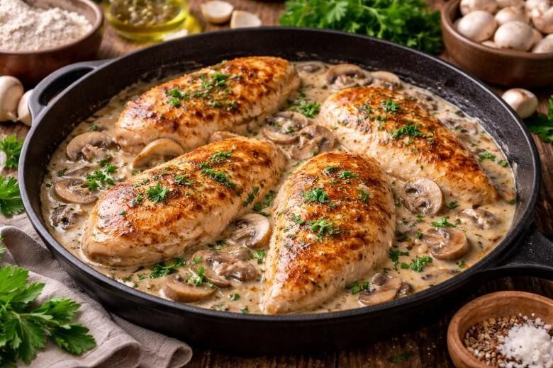 1. Creamy Garlic Mushroom Chicken-100kb