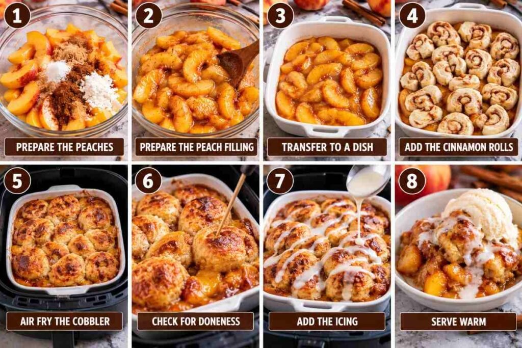 Air Fryer Cinnamon Roll Peach Cobbler
