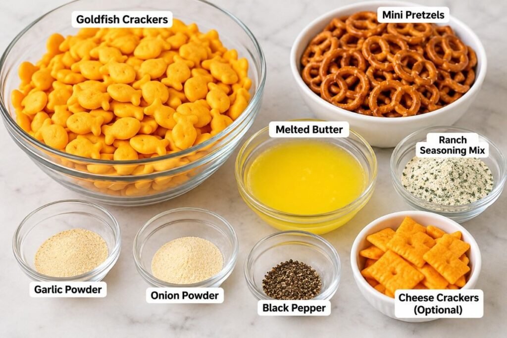 Air Fryer Ranch Goldfish Snack Mix Ingredients-150kb