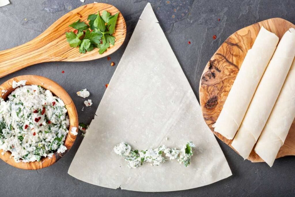 Oven Fried Feta Rolls with Chili Honey