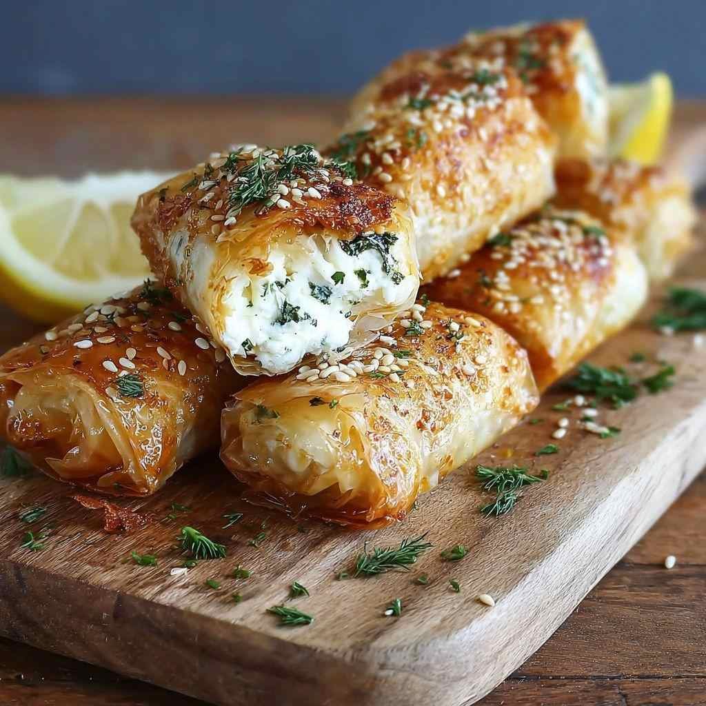 Oven Fried Feta Rolls with Chili Honey
