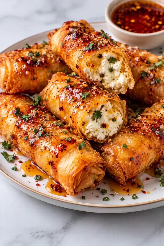 Oven Fried Feta Rolls with Chili Honey – Crispy and Sweet